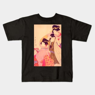 "Two Geishas and a Tipsy Client" by Kitagawa Utamaro (1805) TECHNICOLOR REMASTERED Kids T-Shirt